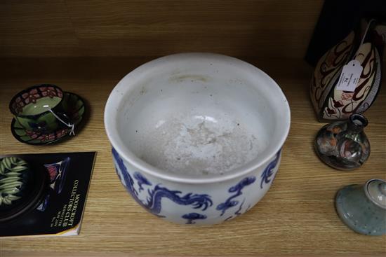 A Chinese blue and white dragon censer height 16cm